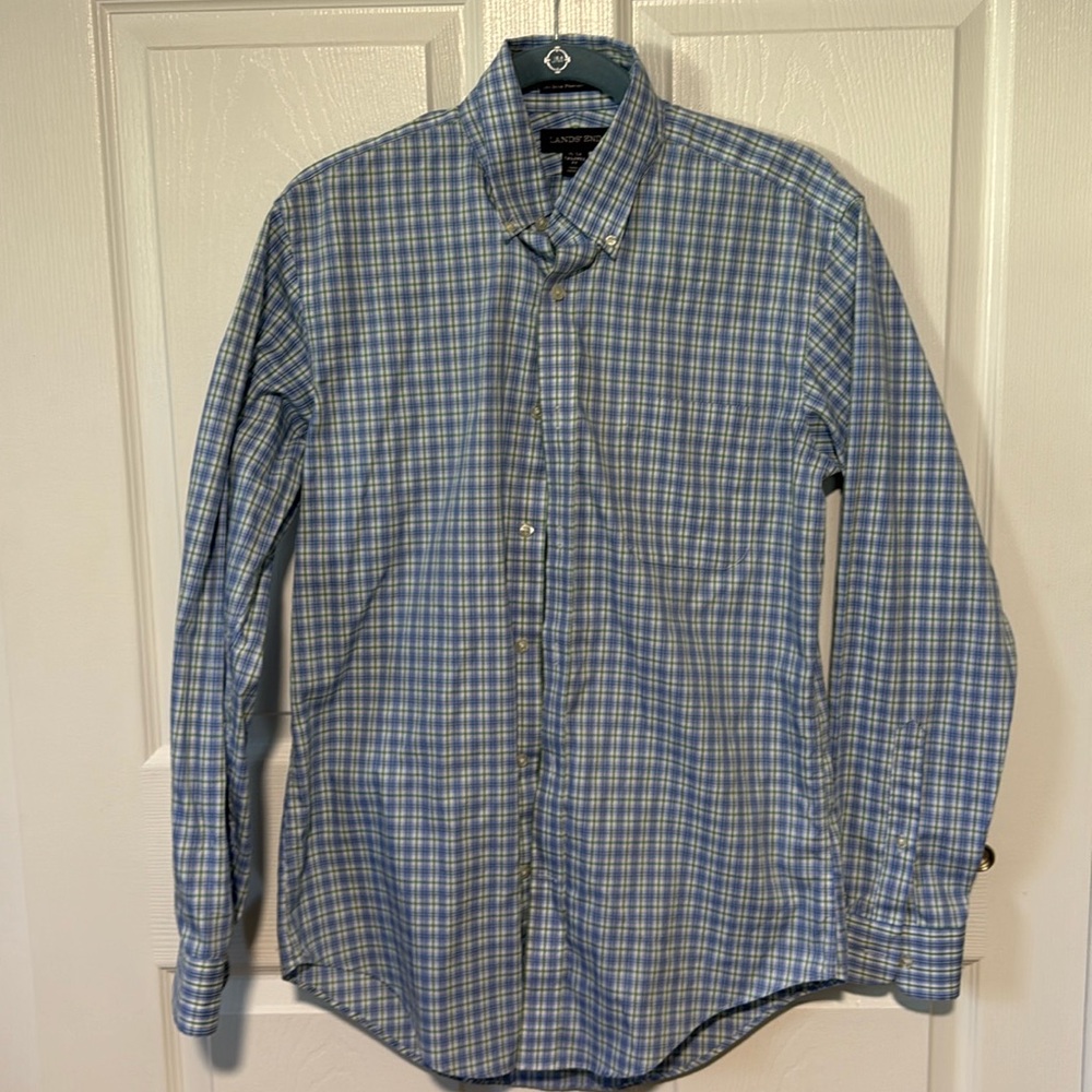Land’s End Dress Shirt Tailored Fit No Iron Pinpoint Oxford 15x34 Medium